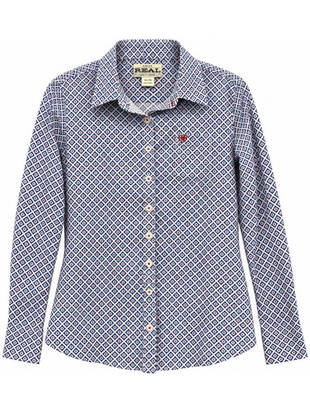 Ariat Real Button Up Shirt Womens Size XL Fitted Blue Equestrian Rodeo